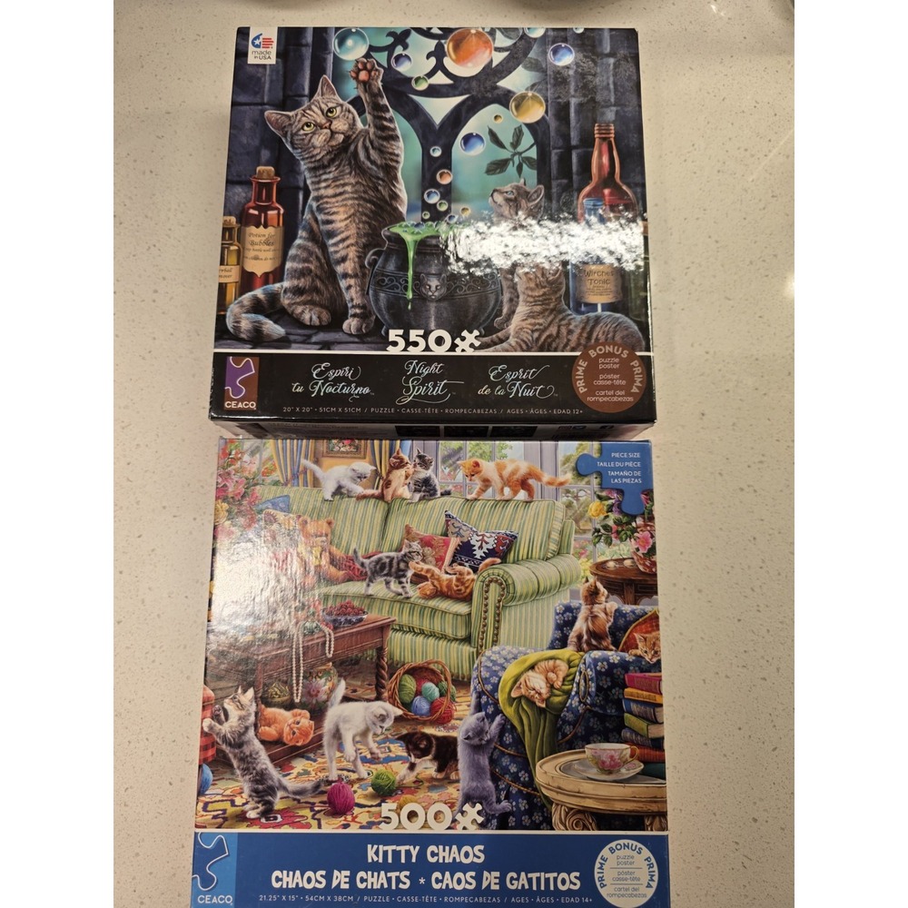 Caeco CATS Puzzles Lot of 2 Night Spirit & Kitty Chaos 550-500 Pcs. Complete - Picture 13 of 15